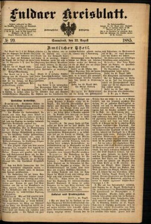 Ausgabe vom Samstag, den 22. August 1885.