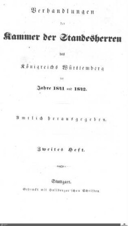 1,48: Landtag Württemberg - Kammer 1, Protokolle, 1841-1842, Bd. 2