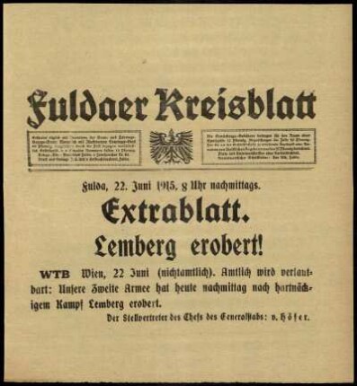 Zweite Ausgabe vom Dienstag, den 22. Juni 1915.