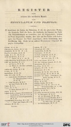Register zum ersten bis sechsten Bande von Herculanum und Pompeji