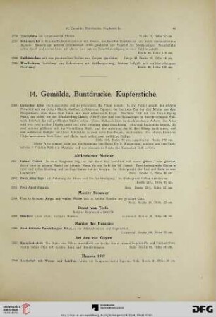 14. Gemälde, Buntdrucke, Kupferstiche (Nr. 2260-2336)