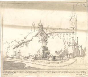 Thiersch, August ; München, Ecke Kreuzstr. / Herzog - Wilhelmstr.; Kath. - Apostolische Kirche - Perspektive