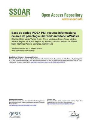 Base de dados INDEX PSI: recurso informacional na área de psicologia utilizando interface WWWIsis