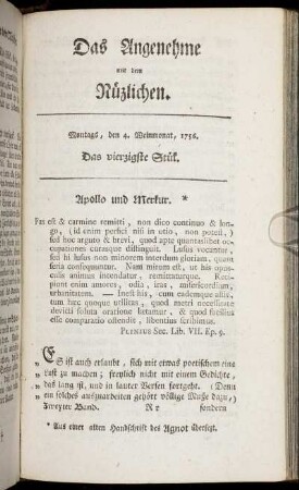Das vierzigste Stück. Montags, den 4. Weinmonat, 1756.