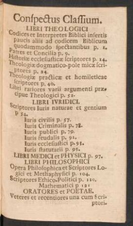 Conspectus Classium.