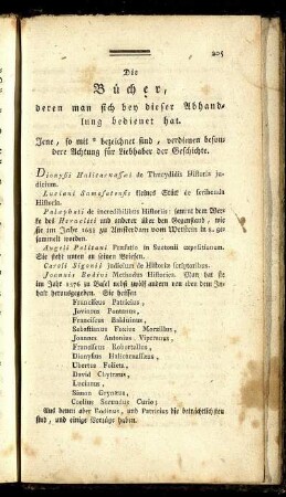 Die Bücher, deren man sich bey dieser Abhandlung bedienet hat.