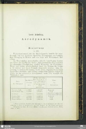 Vierte Abtheilung. Aërodynamik.