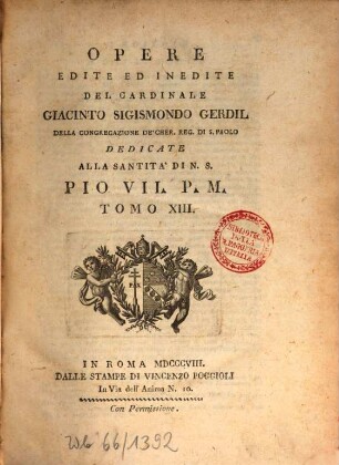 Opere edite ed inedite del Cardinale Giacinto Sigismondo Gerdil, 13