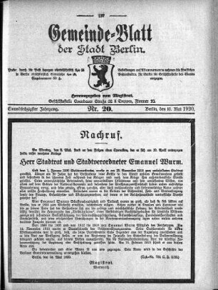 1920,20: Nr. 20, 16. Mai 1920