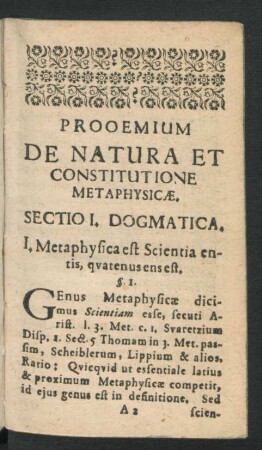 Prooemium De Natura Et Constitutione Metaphysicae.