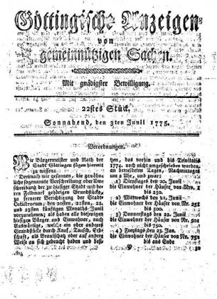 22stes Stück. Sonnabend, den 3ten Junii 1775.