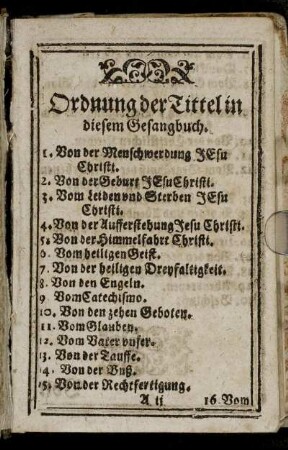 Ordnung der Tittel in diesem Gesangbuch.