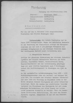 Bissingen/Enz: Pfarrbericht 1952