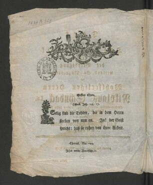 [Text zur Trauer-Musik bey der Beerdigung ...]