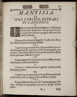 Mantissa Ex Lure Publico, Feudali Et Canonico. I. [ - ] XXIV.