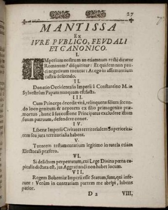 Mantissa Ex Lure Publico, Feudali Et Canonico. I. [ - ] XXIV.