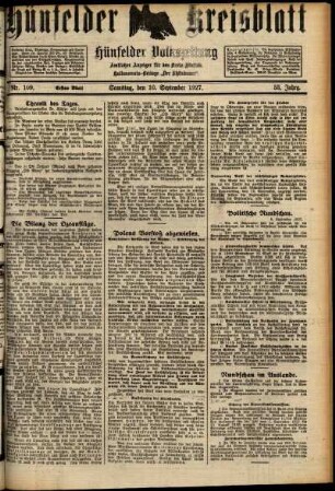 Erste Ausgabe vom Samstag, den 10. September 1927.