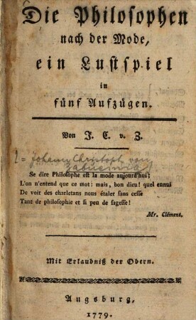 Die Philosophen nach der Mode : ein Lustspiel in fünf Aufzügen