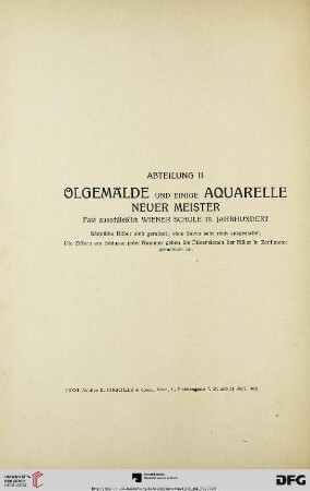 Abteilung II: Ölgemälde und einige Aquarelle neuer Meister (Nr. 75-144)