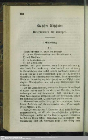 Sechster Abschnitt. Unterkommen der Truppen