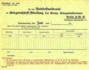 Formular für die Anmeldung von Kriegsrohstoffen (blanko)