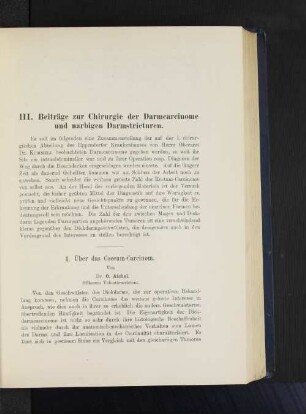 1. Über das Coecum-Carcinom.