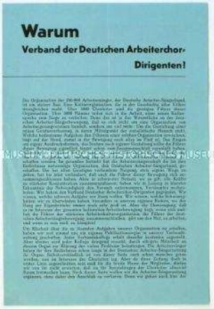 Flugblatt zur Gründung des Verbandes Deutscher Arbeiterchor-Dirigenten