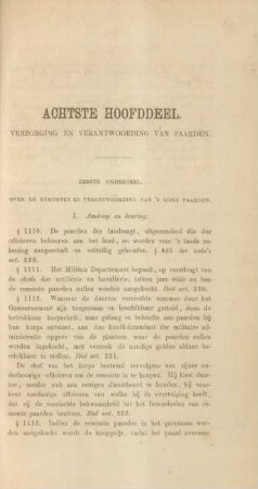 Achtste hoofddeel. Verzorging en verantwoording van paarden