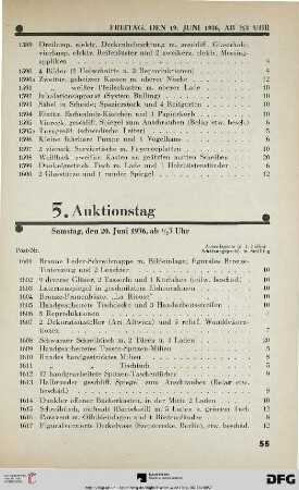 5. Auktionstag: Samstag, den 20. Juni 1936, ab ½ 3 Uhr (Nr. 1601-2000)