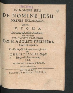 De Nomine Jesu Diatribe Philologica