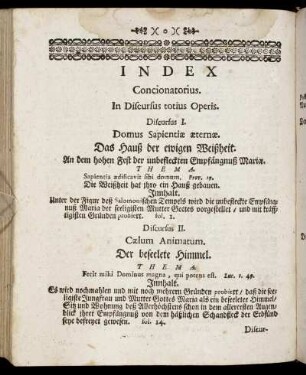 Index Concionatorius. In Discursus totius Operis