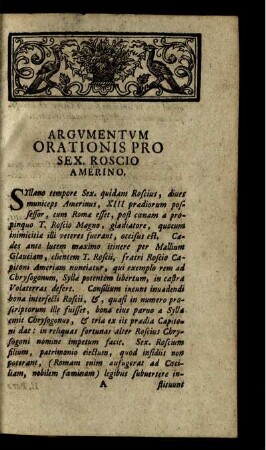 Argumentum Orationis Pro Sex. Roscio Amerino.