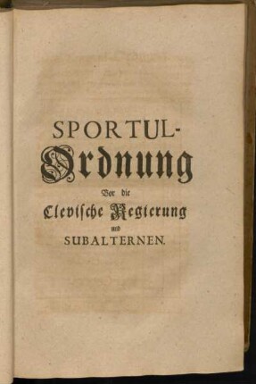 Sportul-Ordnung Vor die Clevische Regierung aund Subalternen
