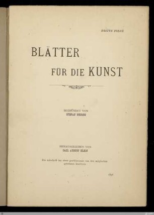 3.F. 5.1896: [Blätter für die Kunst] Band 3.F. 5.1896