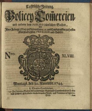Nro. XLVIII, Montags, den 30. Novembr. 1744