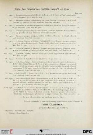 Liste des catalogues publiés jusqu'à ce jour