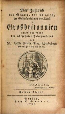 Der Zustand des Staats, der Religion, der Gelehrsamkeit und der Kunst in Grosbritannien gegen das Ende des achtzehnten Jahrhunderts, 1