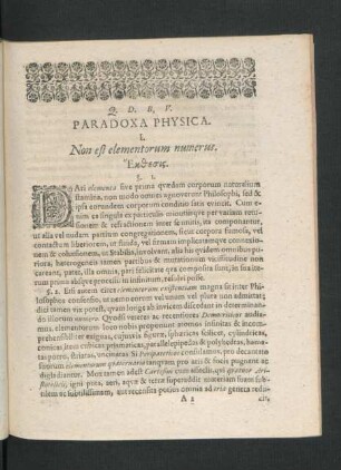 Paradoxa Physica. I. Non est elementorum numerus.
