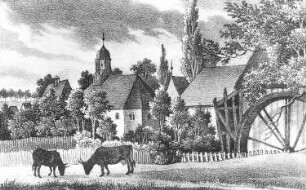 Schönfeld-Linz. Ortsansicht mit Wassermühle