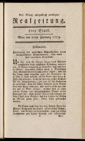 8tes Stück. Wien den 27ten Hornung 1773.