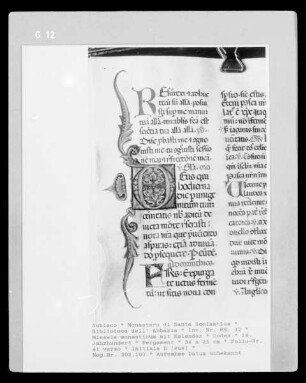 Missale monasticum mit Kalendar — Initiale D (eus), Folio 41 verso