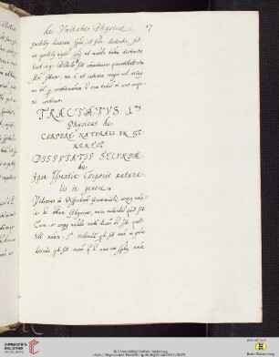 Tractatus .1.mus Physicus de corpore natvrali in genere. Disputatio secunda