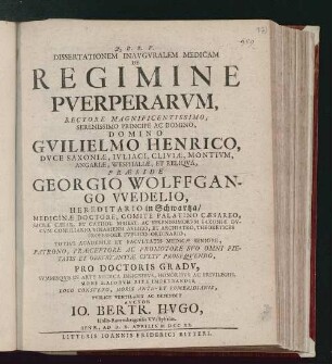 Dissertationem Inavgvralem Medicam De Regimine Pverperarvm