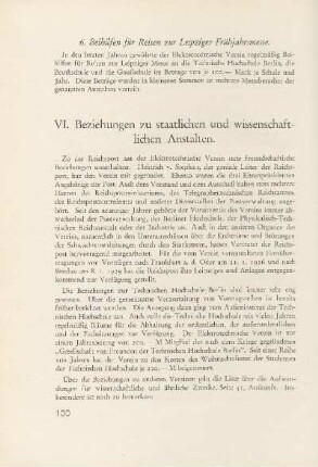 VI. Beziehungen zu staatlichen und wissenschaftlichen Anstalten