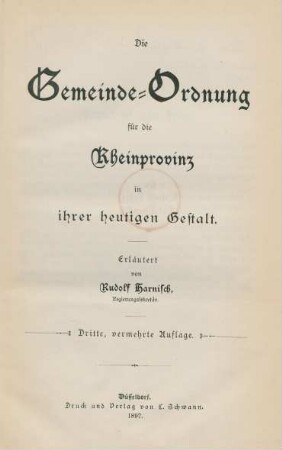 Die Gemeinde-Ordnung für die Rheinprovinz in ihrer heutigen Gestalt
