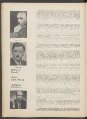 Sinclair Lewis, John Dos Pasos, William Faulkner