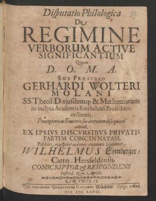 Disputatio Philologica De Regimine Verborum Active Significantium