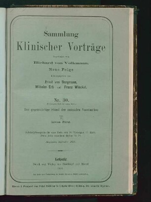 Der gegenwärtige Stand der animalen Vaccination