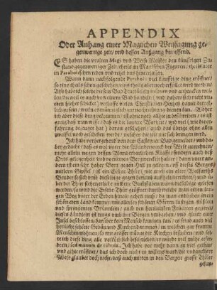 Appendix. Oder Anhang einer Magischen Weissagung gegenwertige zeit/ und dessen Außgang betreffend.