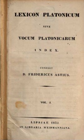 Lexicon Platonicum sive vocum Platonicarum index, 1